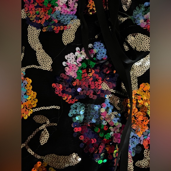 SOLD!!! Size Small Sequin Floral Colorful Dress Halter Top Black Shiny - Picture 9 of 12